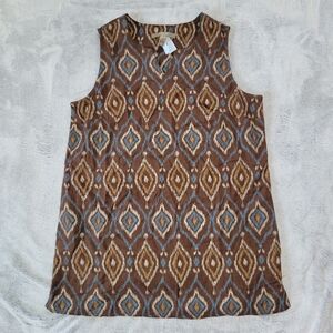 D & Co Naturals Womens Small Sleeveless Linen Blend Southwest Ikat Tunic Top